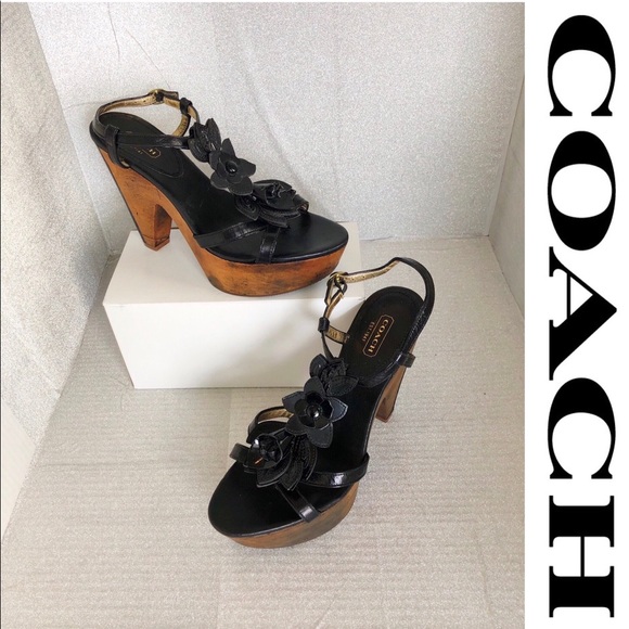 Coach Shoes - Coach Black Patented Leather, Wooden Platforms